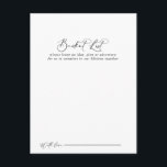 Kaarten voor Idyllic kalligrafie Wedding Bucket Li<br><div class="desc">Deze idyllische kaarten van de bruidsemmer van de calligrafie zijn de perfecte activiteit voor een rustige trouwreceptie of een vrijgezellenfeest. Het eenvoudige en elegante ontwerp kenmerkt klassieke en fancy manuscripttypografie in zwart-wit. Verander de formulering om het even welke levensgebeurtenis aan te passen. Het teken van de Bucket lijst wordt afzonderlijk...</div>