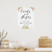 Kaarten voor kalligrafie en gouden florale blozen poster (Keuken)