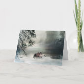 Kaarten voor kerstmis, paarden in de sneeuw (Voorkant)