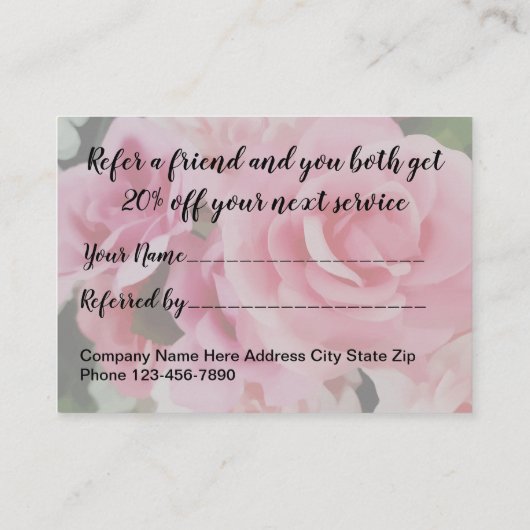 Kaarten voor klantverwijzing aanbevelingskaartje (Achterkant)