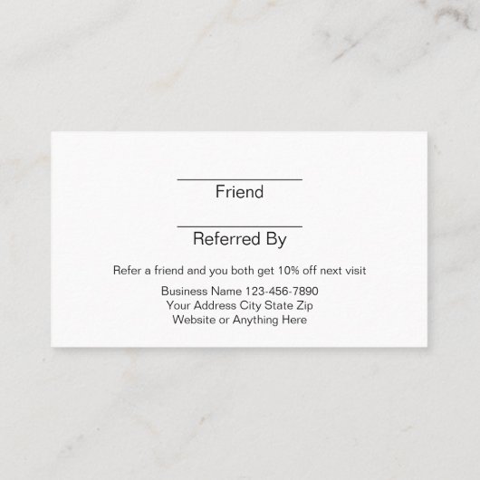 Kaarten voor klantverwijzing in de klas aanbevelingskaartje (Achterkant)