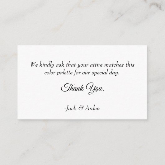 Kaarten voor kleurgecoördineerde bruiloft invoegen (Achterkant)