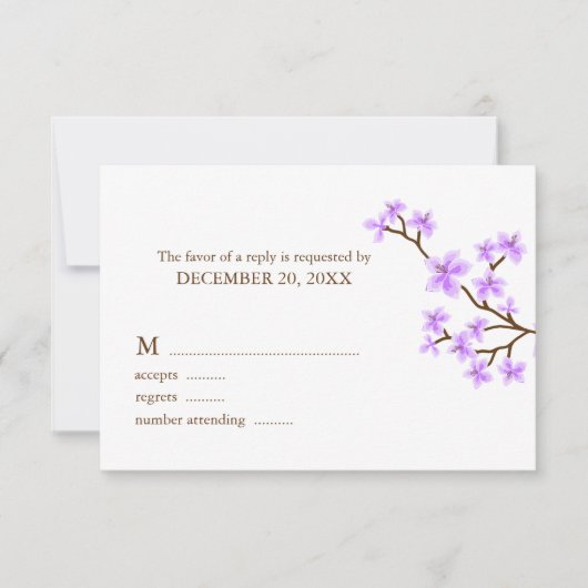 Kaarten voor lavender Cherry Blossom Wedding Respo RSVP Kaartje (Voorkant)