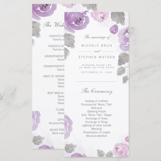 Kaarten voor lila Waterverf Rozen Weddenschap (Voorkant / Achterkant)