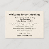 Kaarten voor nieuwe leden en bezoekers visitekaartje (Achterkant)