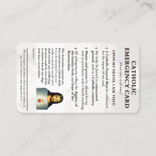 Kaarten voor noodgevallen visitekaartje (Achterkant)