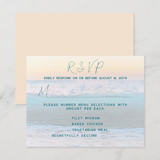 Kaarten voor Ocean Sunrise Menu RSVP bijlage (Voorkant / Achterkant)