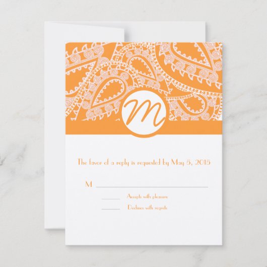 Kaarten voor Oranje Paisley Wedding Response  RSVP Kaartje (Voorkant)