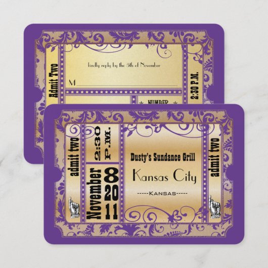 Kaarten voor Paarse en goudhondenweddenschappen RSVP Kaartje (Voorkant / Achterkant)