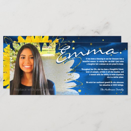 Kaarten voor persoonlijk Afstuderen | Blauw en gou (Voorkant / Achterkant)