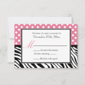 Kaarten voor Polka Dot Pink & Zebra Print Reply RSVP Kaartje (Voorkant)