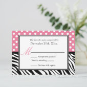 Kaarten voor Polka Dot Pink & Zebra Print Reply RSVP Kaartje (Staand voorkant)