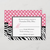 Kaarten voor Polka Dot Pink & Zebra Print Reply RSVP Kaartje (Voorkant / Achterkant)