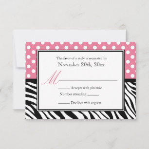 Kaarten voor Polka Dot Pink & Zebra Print Reply RSVP Kaartje