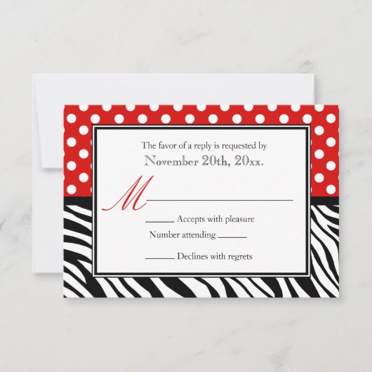 Kaarten voor Polka Dot Red en Zebra Print Reply RSVP Kaartje (Voorkant)
