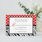 Kaarten voor Polka Dot Red en Zebra Print Reply RSVP Kaartje (Staand voorkant)