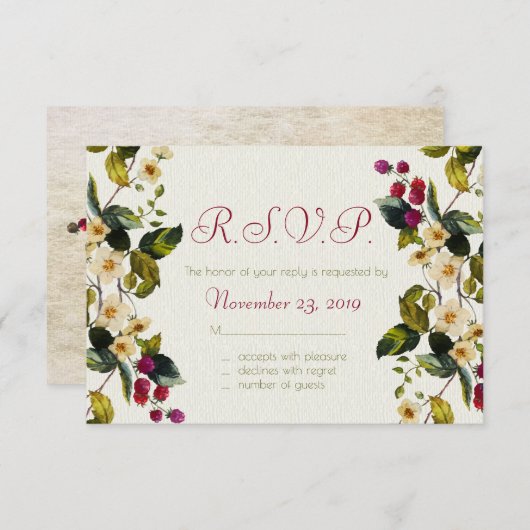 Kaarten voor reactie op bloemen en bessen RSVP kaartje (Voorkant / Achterkant)