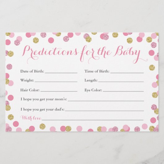 Kaarten voor roze en goudvoorspellingen voor Baby (Voorkant)