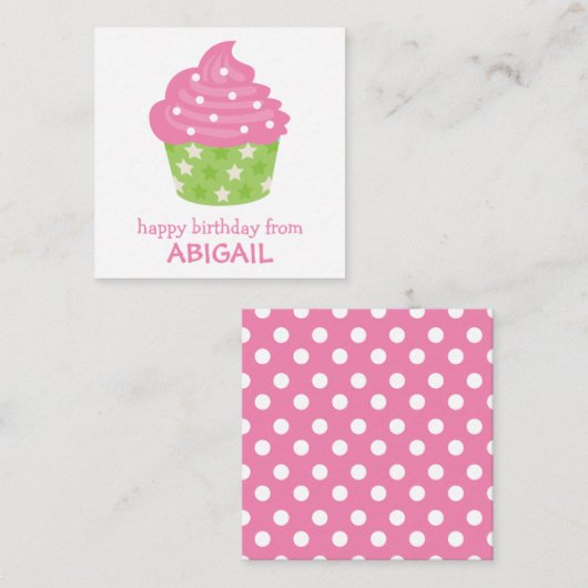 Kaarten voor roze en groene cupcake Cadeauverpakki Notitiekaartje (Voorkant / Achterkant)
