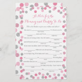 Kaarten voor roze en zilver Baby shower Advice Gam (Voorkant / Achterkant)