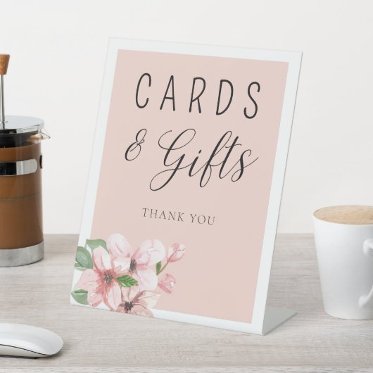 Kaarten voor roze kalligrafie en steuntenteken reclamebord met voetstuk (Insitu)