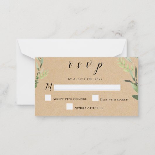 Kaarten voor Rustic Greenery Wedding RSVP Notitiekaartje (Voorkant)