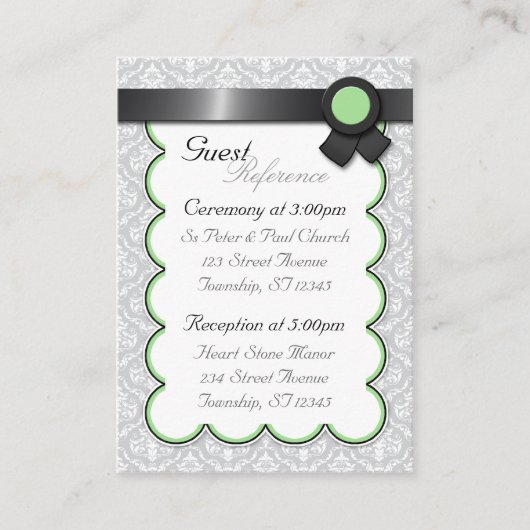 Kaarten voor Sage & Gray Damask Wedding Guest Refe (Voorkant)
