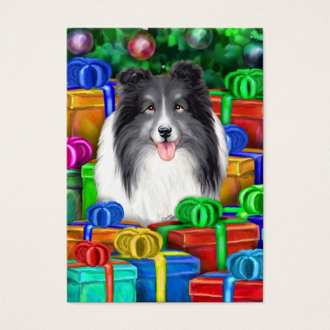 Kaarten voor Sheltie Kerstmis Blk Flat Visitekaartje (Voorkant)