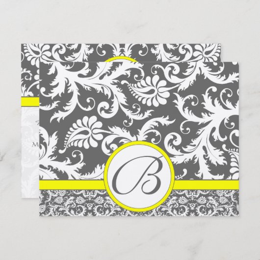 Kaarten voor steenkool, grijs en geel RSVP kaartje (Voorkant / Achterkant)