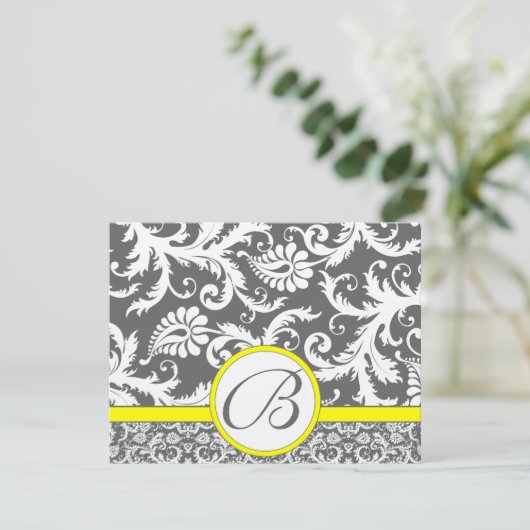 Kaarten voor steenkool, grijs en geel RSVP kaartje (Staand voorkant)