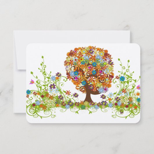 Kaarten voor Whimsical Flower Tree Wedding Respons RSVP Kaartje (Achterkant)