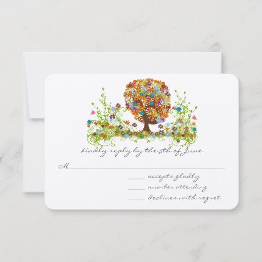Kaarten voor Whimsical Flower Tree Wedding Respons RSVP Kaartje (Voorkant)