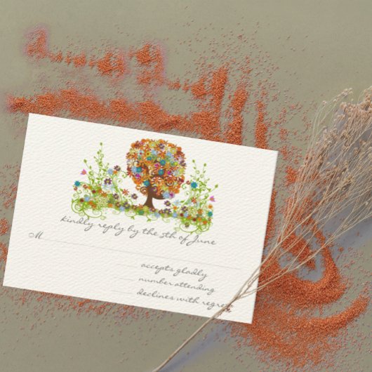 Kaarten voor Whimsical Flower Tree Wedding Respons RSVP Kaartje