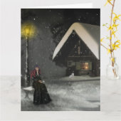 KAARTEN VOOR WINTERHUIS SNEEUW MEISJE DIE AAN JE D (Gele Bloem)