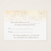 Kaartencertificaat kerstmis/feestdag gouden confet visitekaartje (Achterkant)