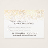 Kaartencertificaat kerstmis/feestdag gouden confet visitekaartje (Achterkant)