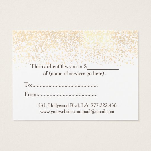 Kaartencertificaat kerstmis/feestdag gouden confet visitekaartje (Achterkant)