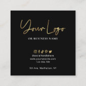 Kaartenhandleiding zwarte & Gold Script-Logo Kaart Vierkante Visitekaartje (Achterkant)