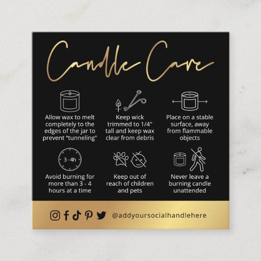 Kaartenhandleiding zwarte & Gold Script-Logo Kaart Vierkante Visitekaartje (Voorkant)