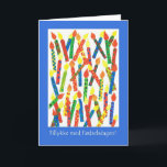 Kaartenkaarsen voor Birthday Cake met Deense Greep Kaart<br><div class="desc">Een helderkleurige Birthday-kaart met kaarsen en Happy Birthday in het Deens, van een handbeschilderd papieren collage van Judy Adamson.</div>