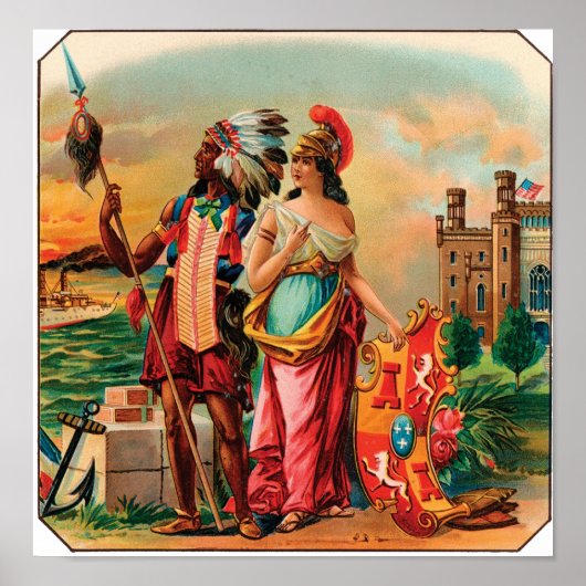 kaartenlabel met Native American Chief Poster (Voorkant)