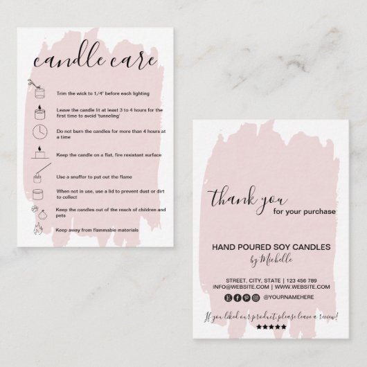 Kaartenzorginstructies Kaart Voeg uw Logo Blush to Visitekaartje (Voorkant / Achterkant)