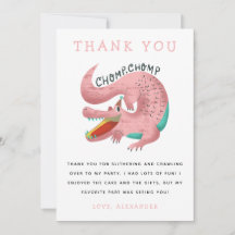 Kaartje met alligatorthema verjaardagsfeestje roze