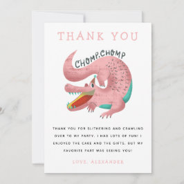 Kaartje met alligatorthema verjaardagsfeestje roze bedankkaart