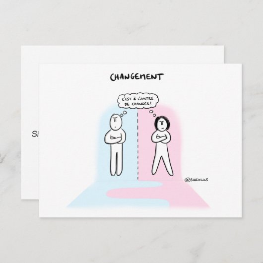 Kaartje "Verandering, wie zal de eerste stap zette Briefkaart (Voorkant / Achterkant)