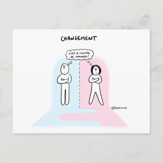 Kaartje "Verandering, wie zal de eerste stap zette Briefkaart (Voorkant)