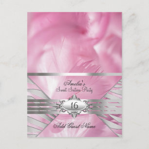 Kaartjes met gastnamen Roze Sweet 16 Briefkaart