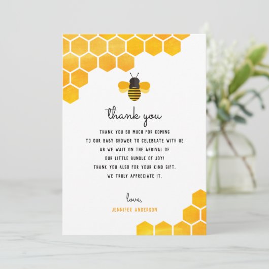 Kaartjes om bedankt te zeggen voor Little Honey Be (Staand voorkant)