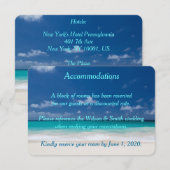 Kaartjes voor accommodatie bij Blue Beach-huwelijk Informatiekaartje (Voorkant / Achterkant)