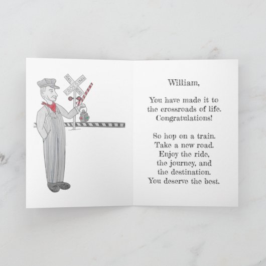 Kaartjes voor pensionering met spoorwegovergang kaart (Binnen)